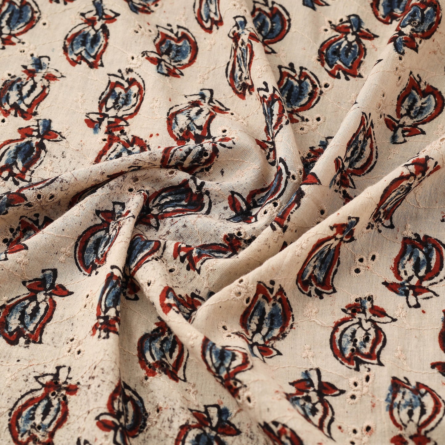 Beige - Hakoba Hand Block Ajrakh Print Natural Dyed Cotton Fabric 121
