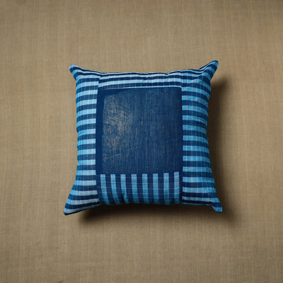 Blue - Patchwork Cotton Kanchipuram Cushion Cover (16 x 16 in) 26