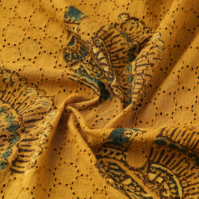 Yellow - Hakoba Hand Block Ajrakh Print Natural Dyed Cotton Fabric 119