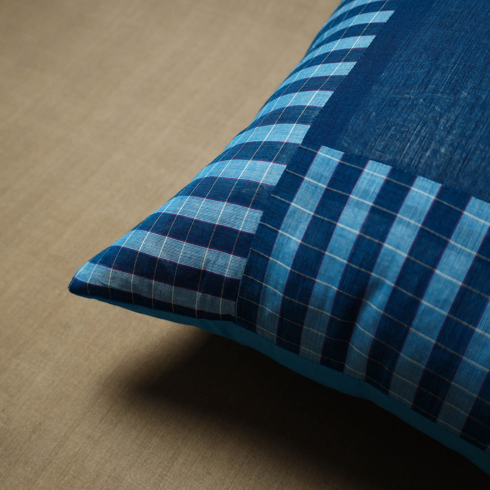 Blue - Patchwork Cotton Kanchipuram Cushion Cover (16 x 16 in) 26