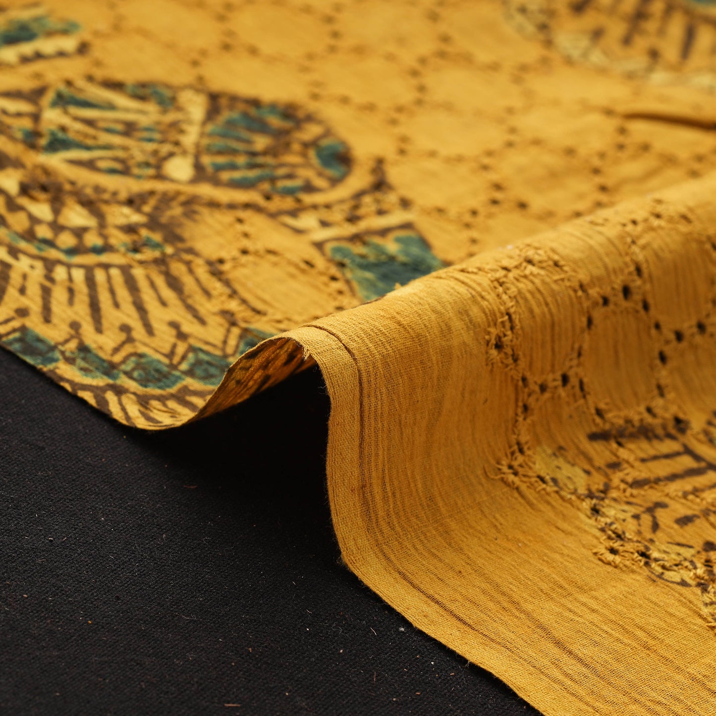 Yellow - Hakoba Hand Block Ajrakh Print Natural Dyed Cotton Fabric 119