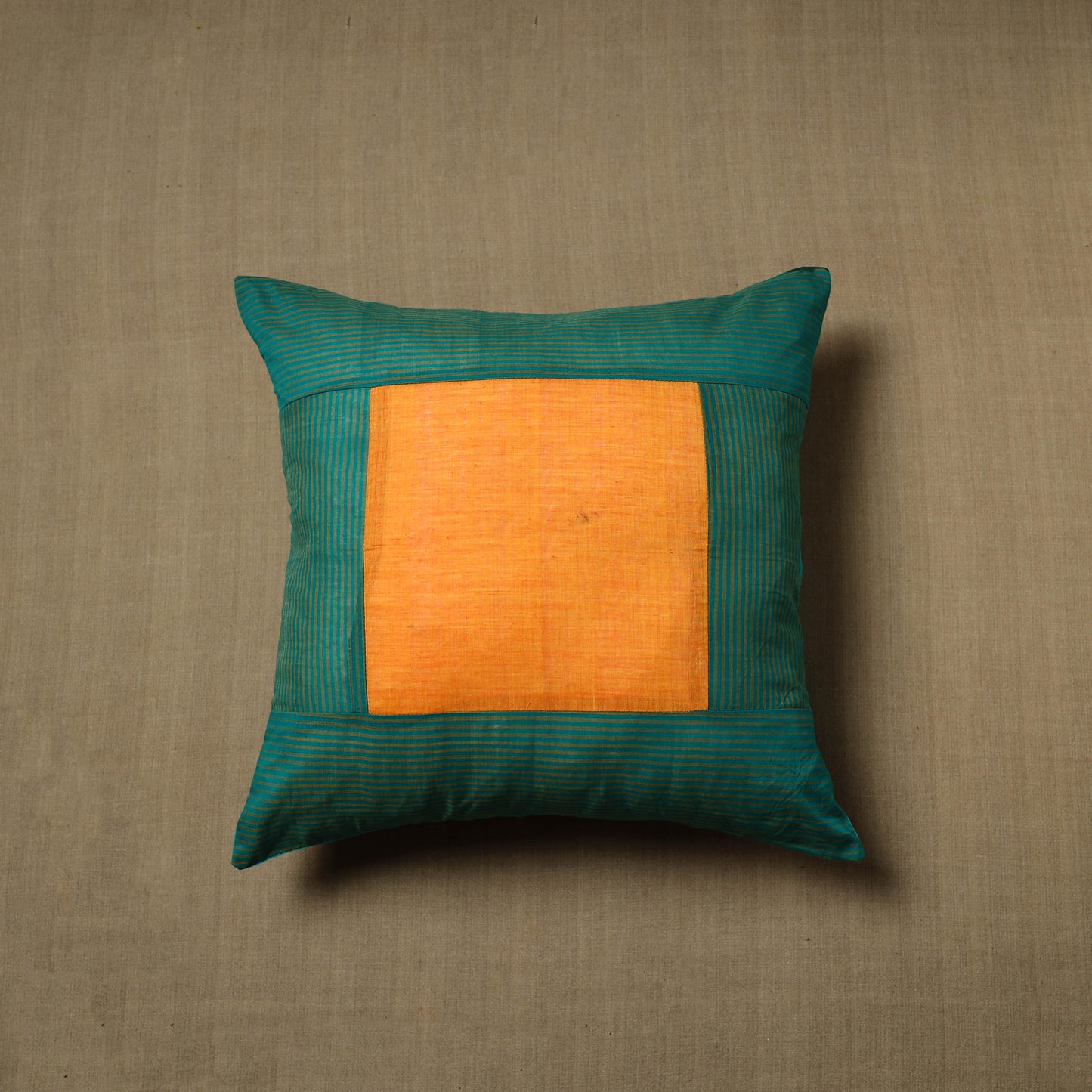 Green - Patchwork Cotton Kanchipuram Cushion Cover (16 x 16 in) 27