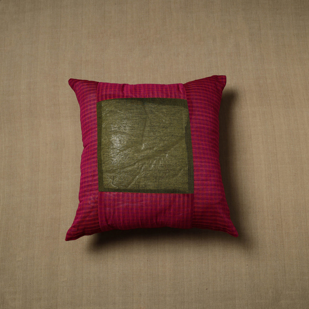 Purple - Patchwork Cotton Kanchipuram Cushion Cover (16 x 16 in) 29