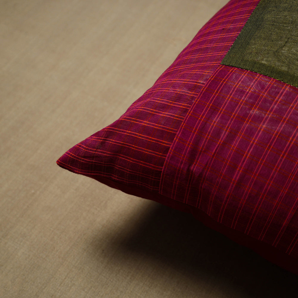 Purple - Patchwork Cotton Kanchipuram Cushion Cover (16 x 16 in) 29