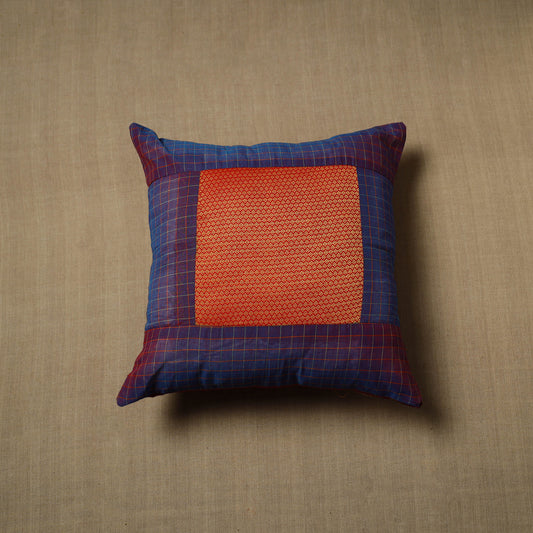 Blue - Patchwork Cotton Kanchipuram Cushion Cover (16 x 16 in) 30