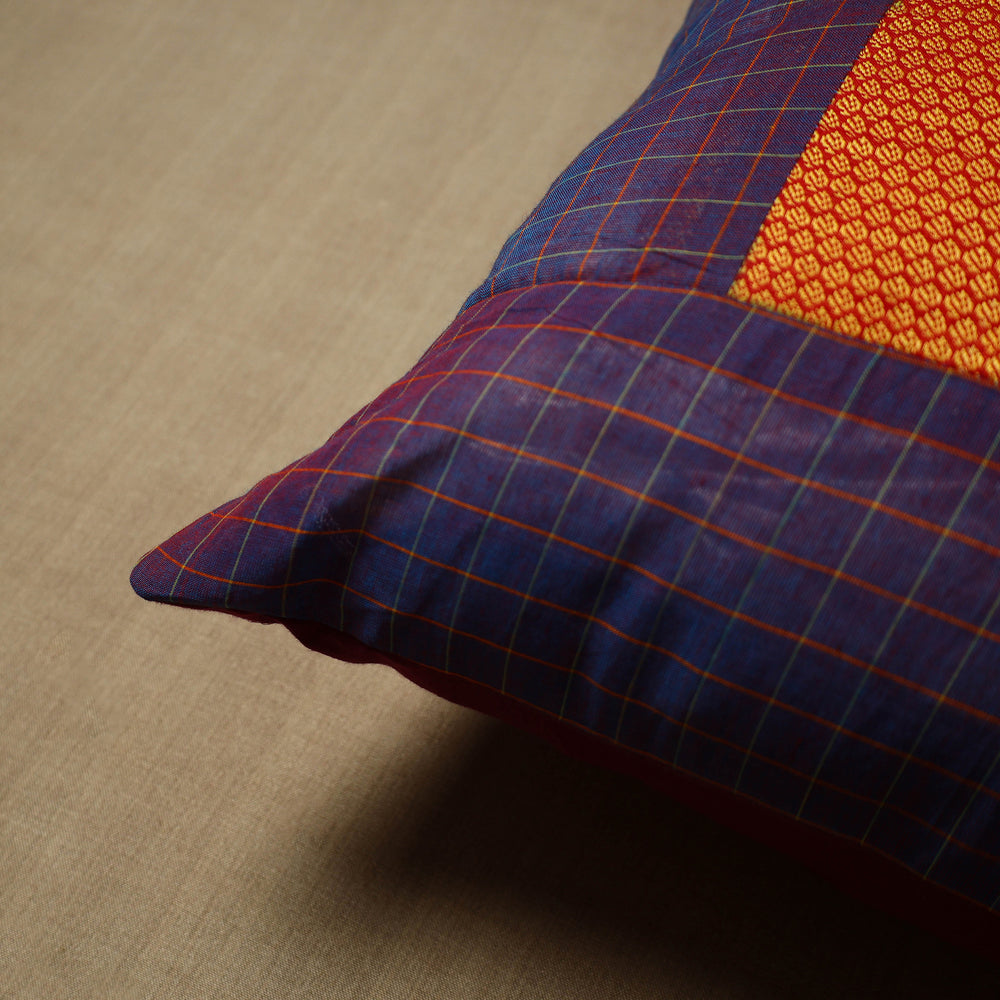 Blue - Patchwork Cotton Kanchipuram Cushion Cover (16 x 16 in) 30