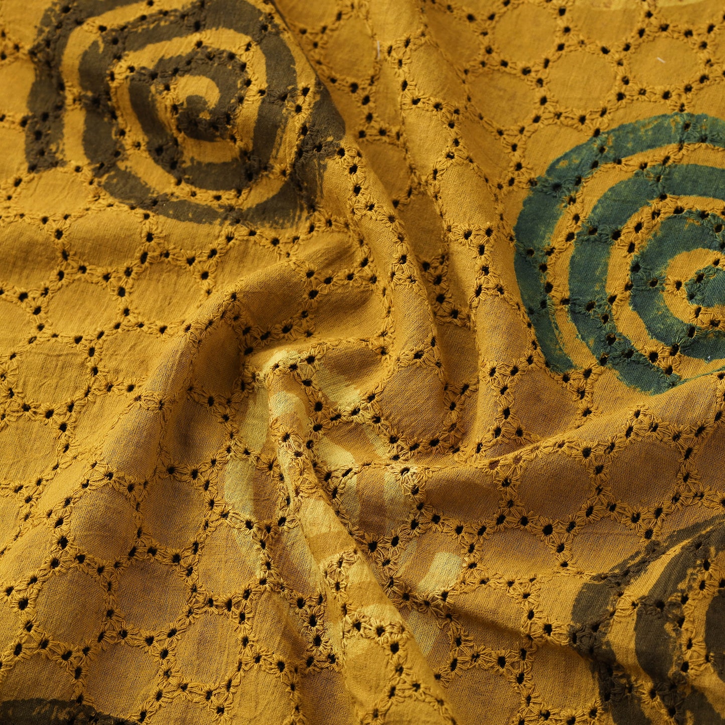 Yellow - Hakoba Hand Block Ajrakh Print Natural Dyed Cotton Fabric 114
