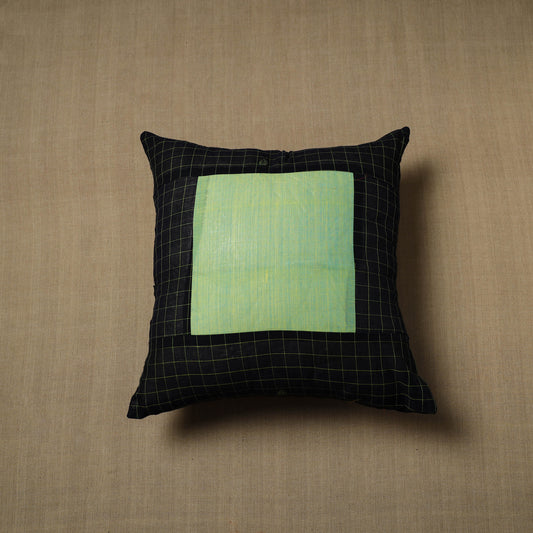 Black - Patchwork Cotton Kanchipuram Cushion Cover (16 x 16 in) 31