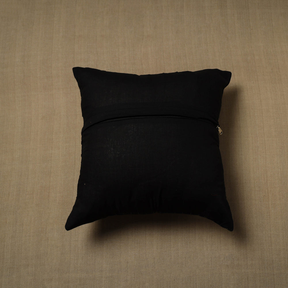 Black - Patchwork Cotton Kanchipuram Cushion Cover (16 x 16 in) 31