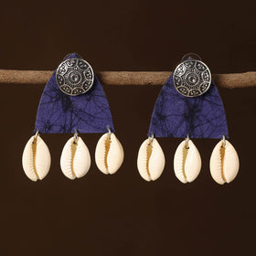 Blue - ikra fabart shell work earrings - handcrafted