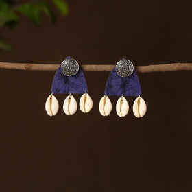 Blue - ikra fabart shell work earrings - handcrafted