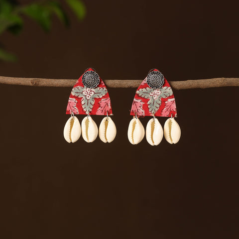 Pink - raha fabart shell work earrings - handcrafted