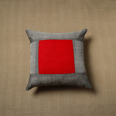 Grey - Patchwork Cotton Kanchipuram Cushion Cover (16 x 16 in) 33