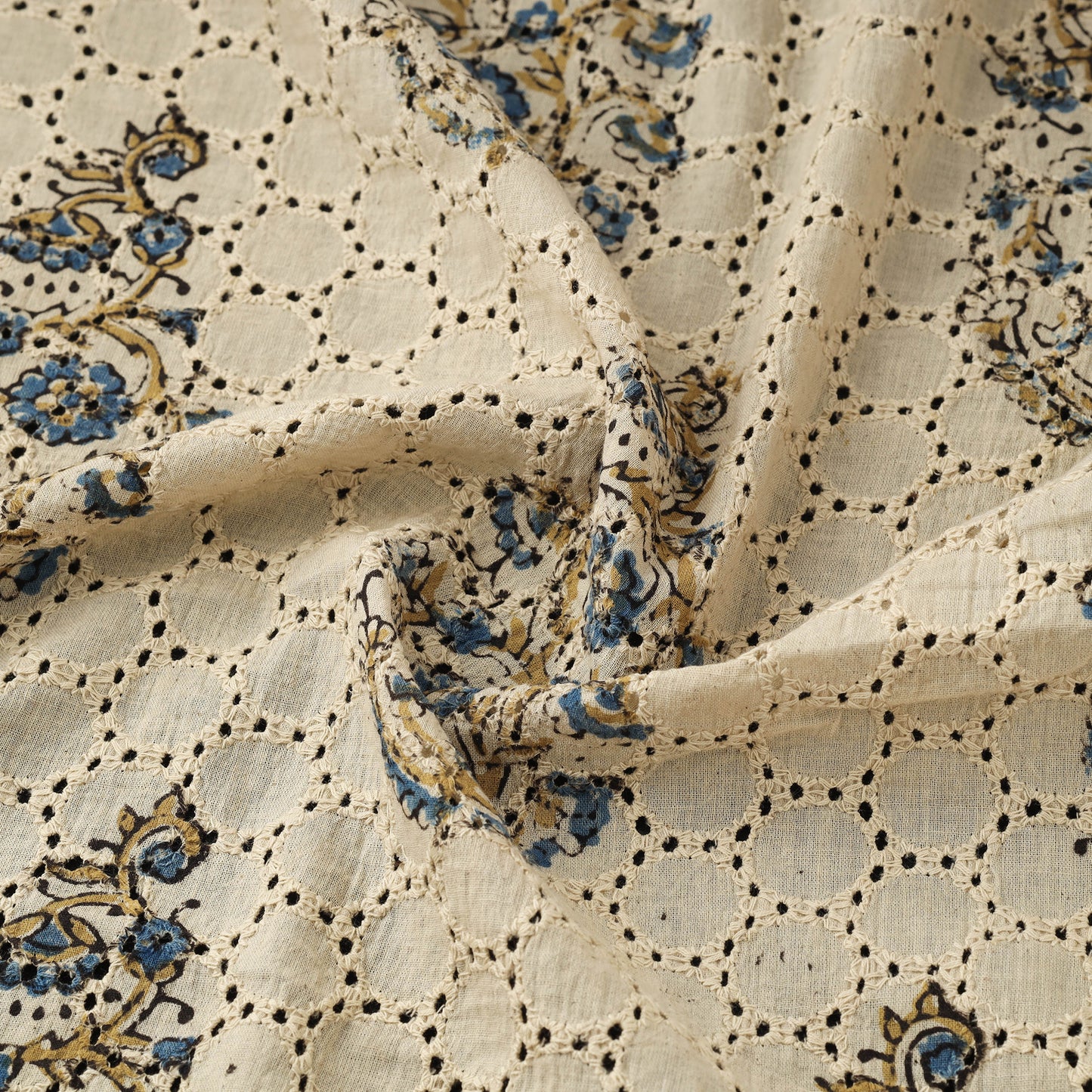 Beige - Hakoba Hand Block Ajrakh Print Natural Dyed Cotton Fabric 110
