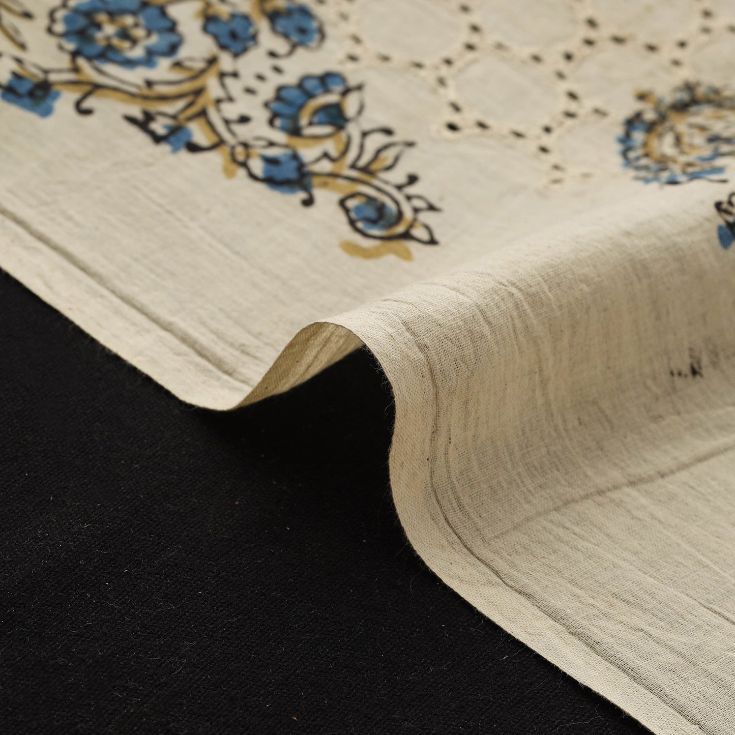 Beige - Hakoba Hand Block Ajrakh Print Natural Dyed Cotton Fabric 110