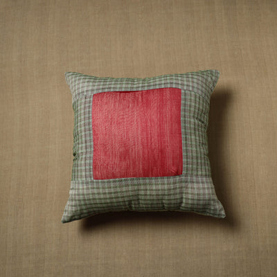 Green - Patchwork Cotton Kanchipuram Cushion Cover (16 x 16 in) 34