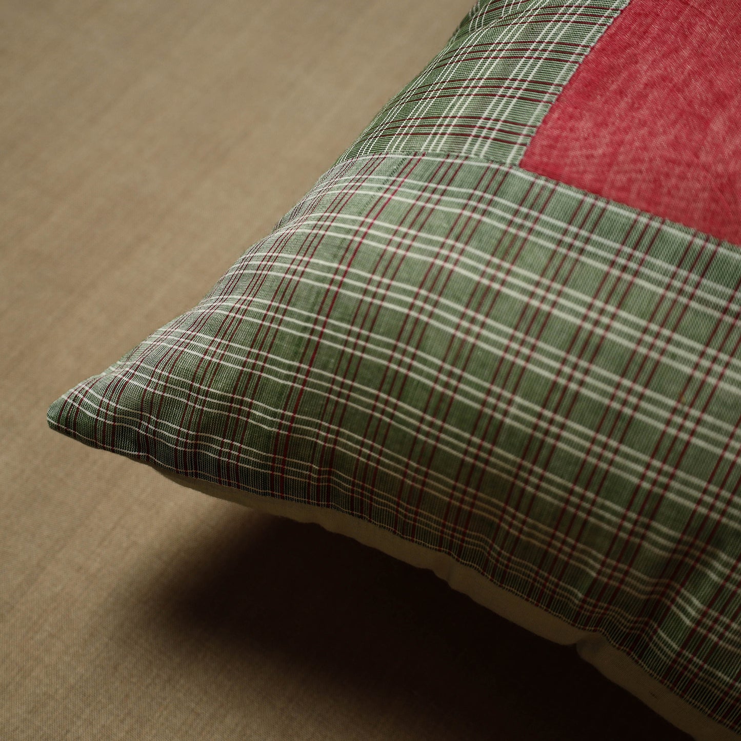 Green - Patchwork Cotton Kanchipuram Cushion Cover (16 x 16 in) 34