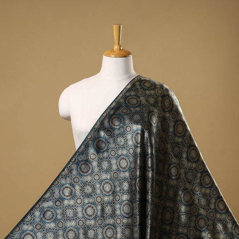 Mashru Silk Natural Dyed Block Print Ajrakh Fabric 08