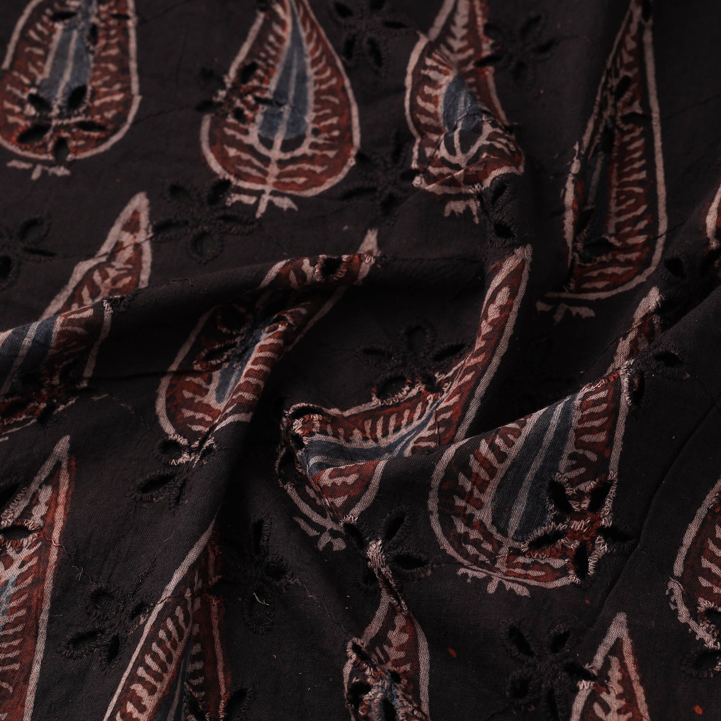Brown - Hakoba Hand Block Ajrakh Print Natural Dyed Cotton Fabric 108