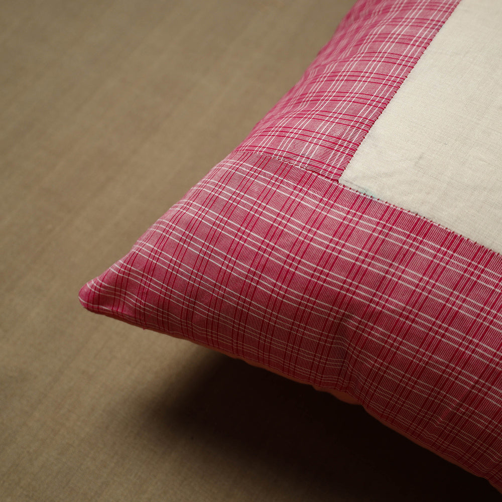 Pink - Patchwork Cotton Kanchipuram Cushion Cover (16 x 16 in) 36