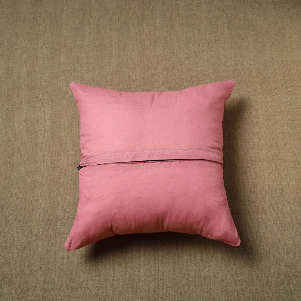 Pink - Patchwork Cotton Kanchipuram Cushion Cover (16 x 16 in) 36