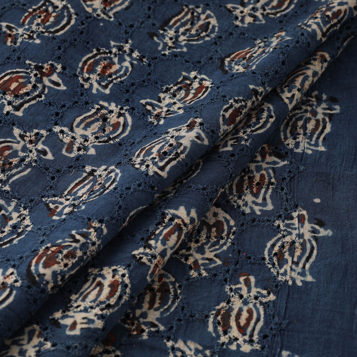 Blue - Hakoba Hand Block Ajrakh Print Natural Dyed Cotton Fabric 107