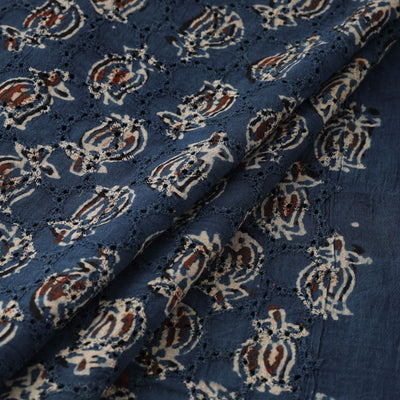 Blue - Hakoba Hand Block Ajrakh Print Natural Dyed Cotton Fabric 107