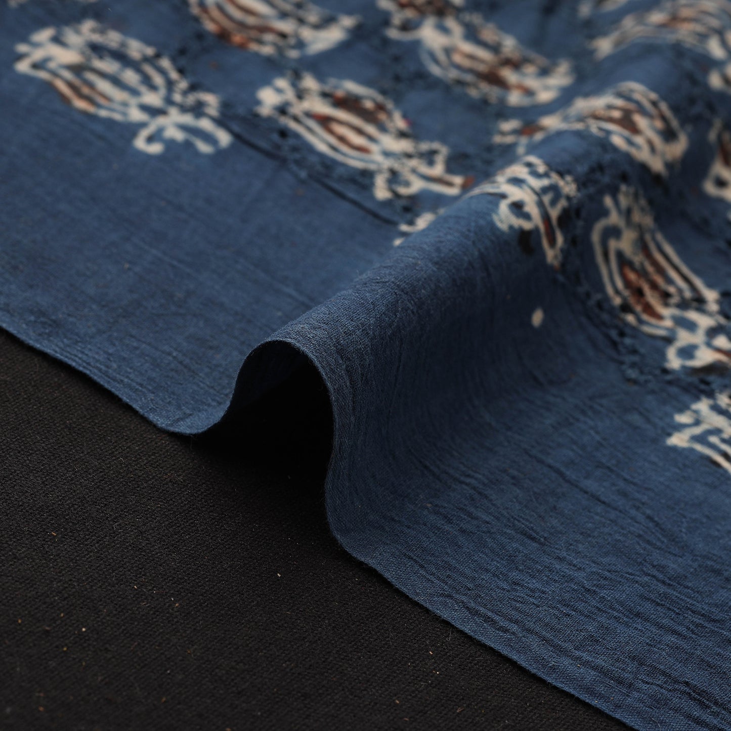 Blue - Hakoba Hand Block Ajrakh Print Natural Dyed Cotton Fabric 107