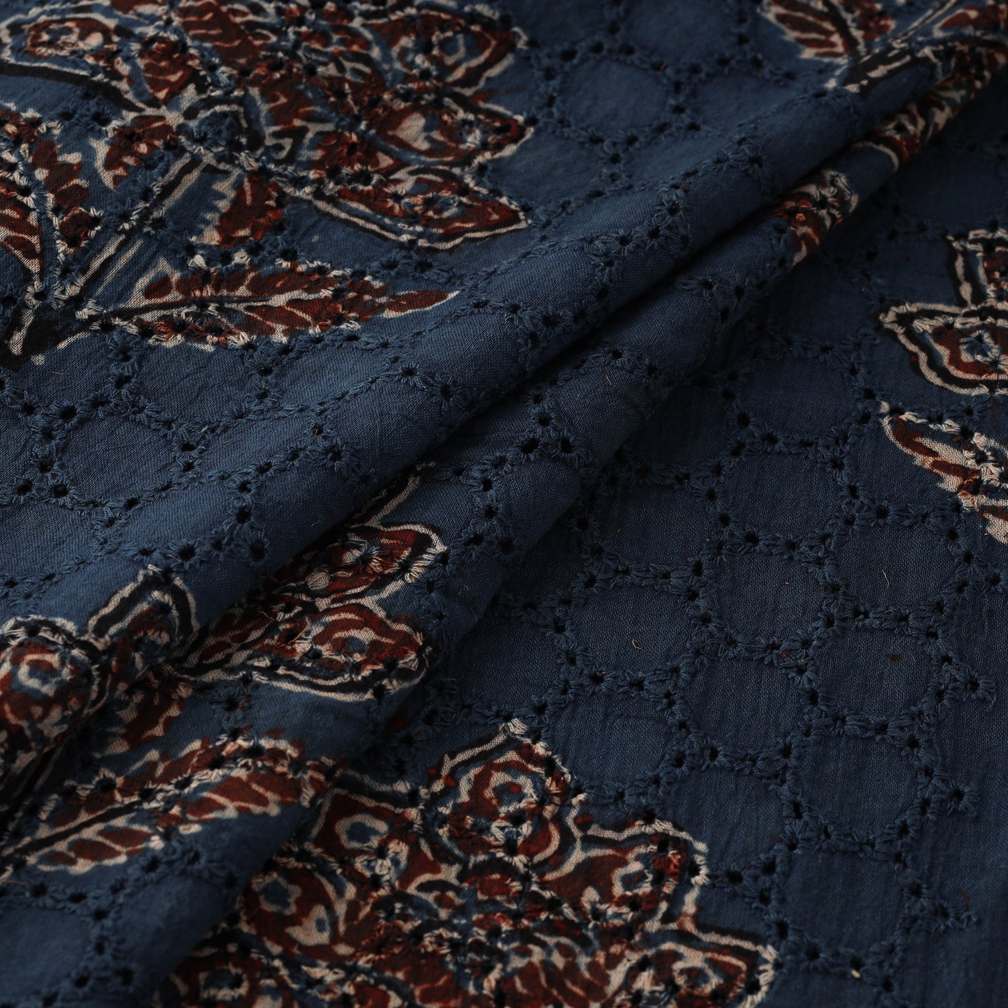 Blue - Hakoba Hand Block Ajrakh Print Natural Dyed Cotton Fabric 106