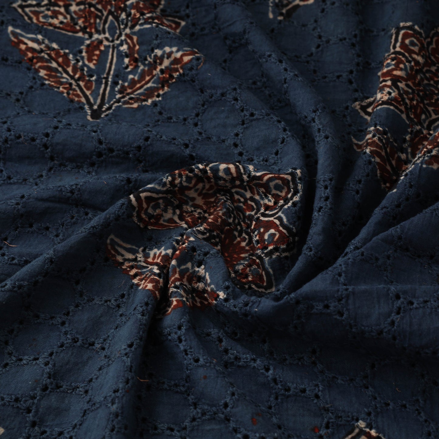 Blue - Hakoba Hand Block Ajrakh Print Natural Dyed Cotton Fabric 106