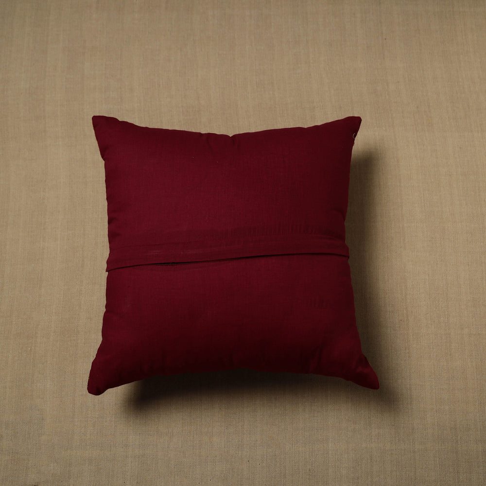 Brown - Patchwork Cotton Kanchipuram Cushion Cover (16 x 16 in) 35