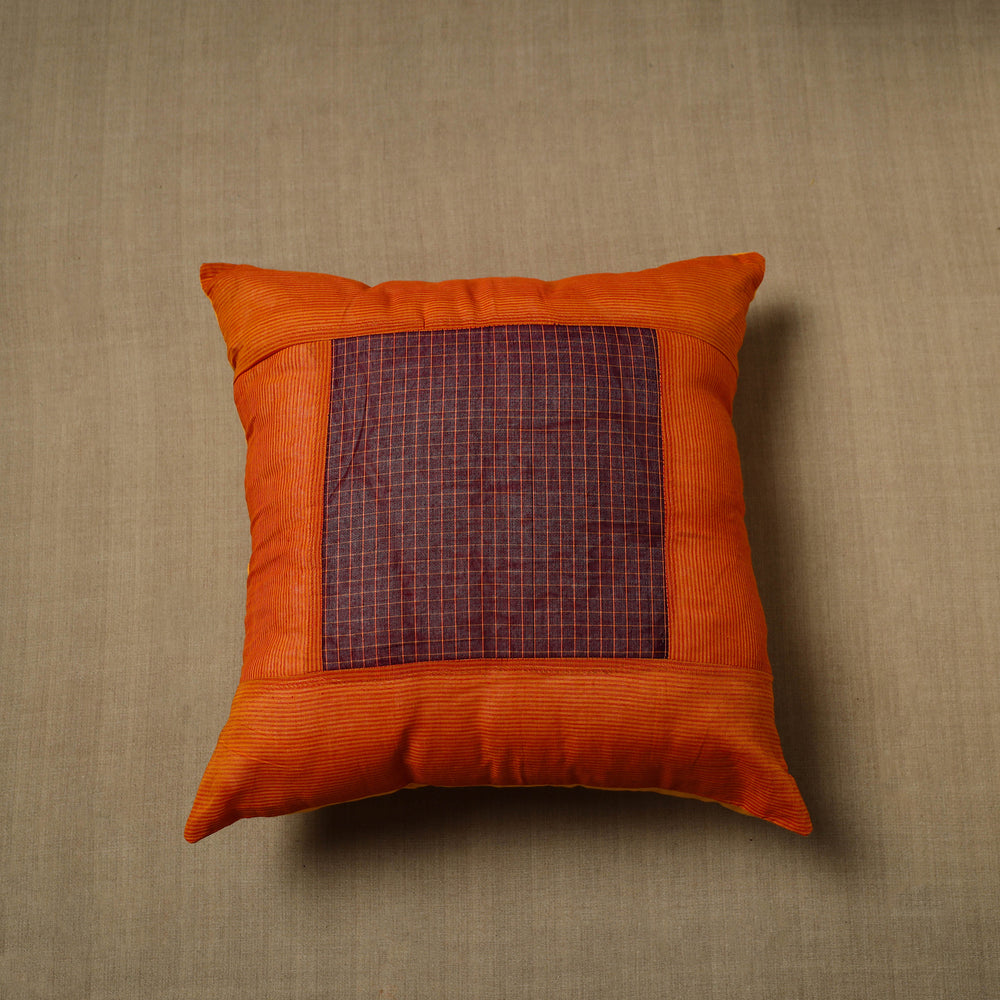 Orange - Patchwork Cotton Kanchipuram Cushion Cover (16 x 16 in) 37