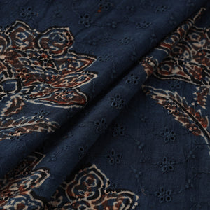 Blue - Hakoba Hand Block Ajrakh Print Natural Dyed Cotton Fabric 105