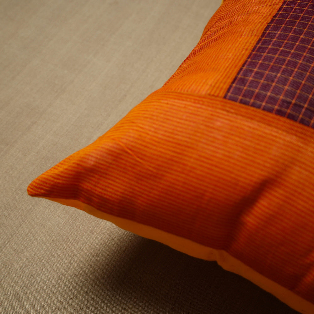 Orange - Patchwork Cotton Kanchipuram Cushion Cover (16 x 16 in) 37