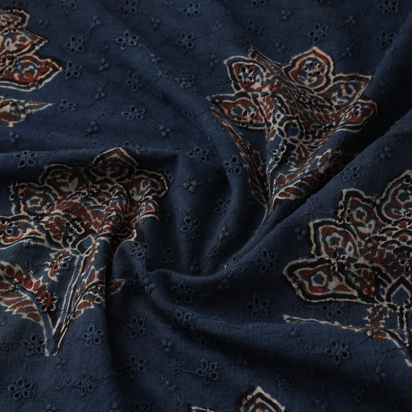 Blue - Hakoba Hand Block Ajrakh Print Natural Dyed Cotton Fabric 105