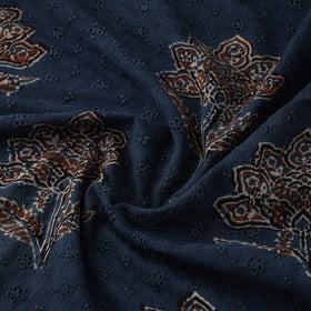 Blue - Hakoba Hand Block Ajrakh Print Natural Dyed Cotton Fabric 105