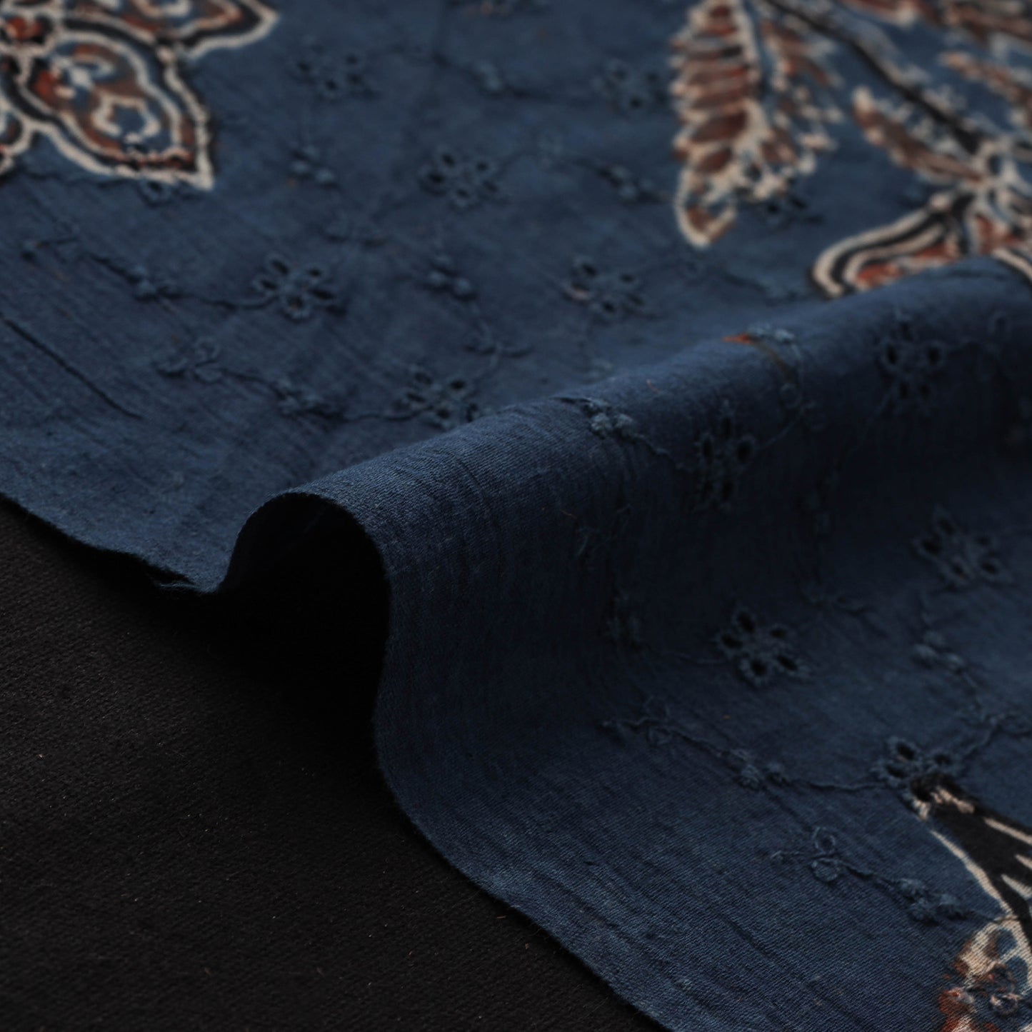 Blue - Hakoba Hand Block Ajrakh Print Natural Dyed Cotton Fabric 105