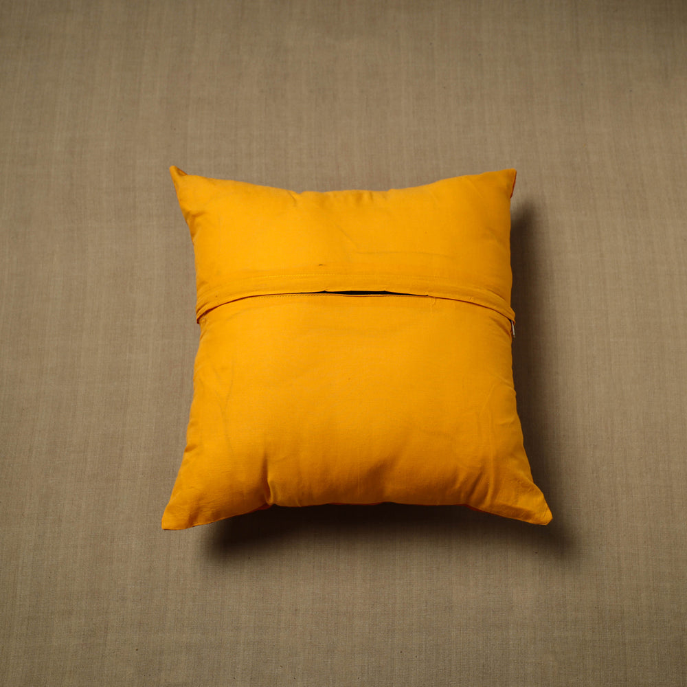 Orange - Patchwork Cotton Kanchipuram Cushion Cover (16 x 16 in) 37