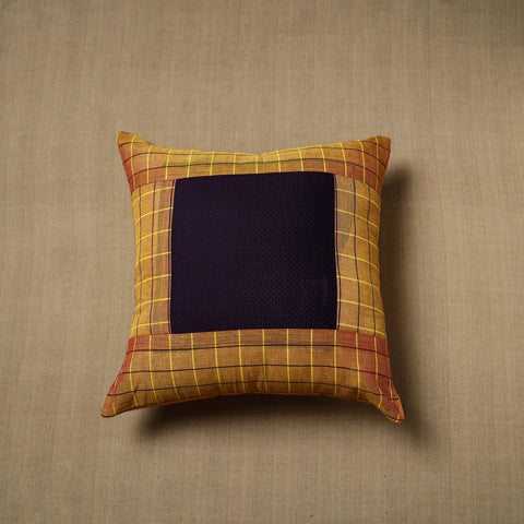 Brown - patchwork cotton kanchipuram cushion cover (16 x 16