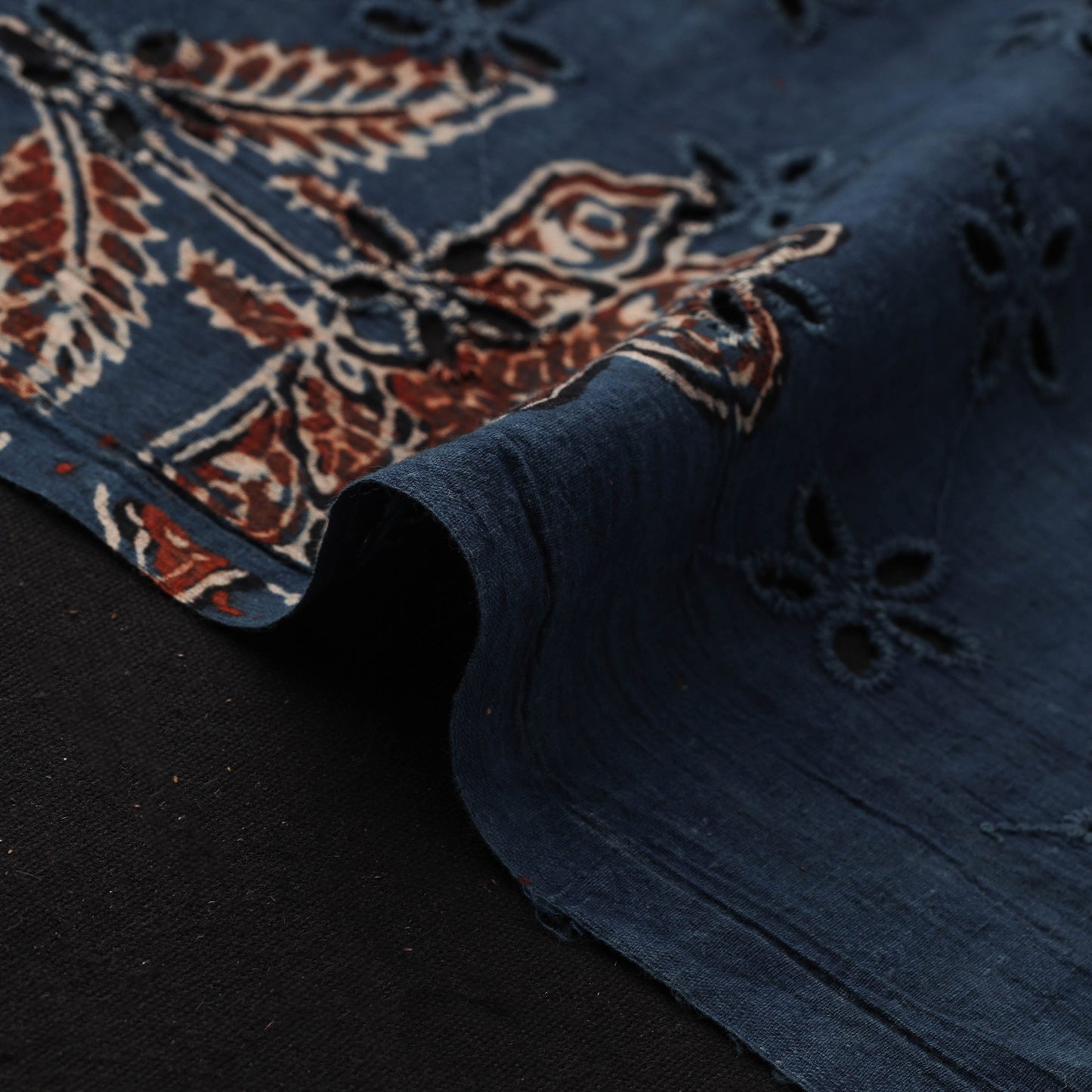 Blue - Hakoba Hand Block Ajrakh Print Natural Dyed Cotton Fabric 104