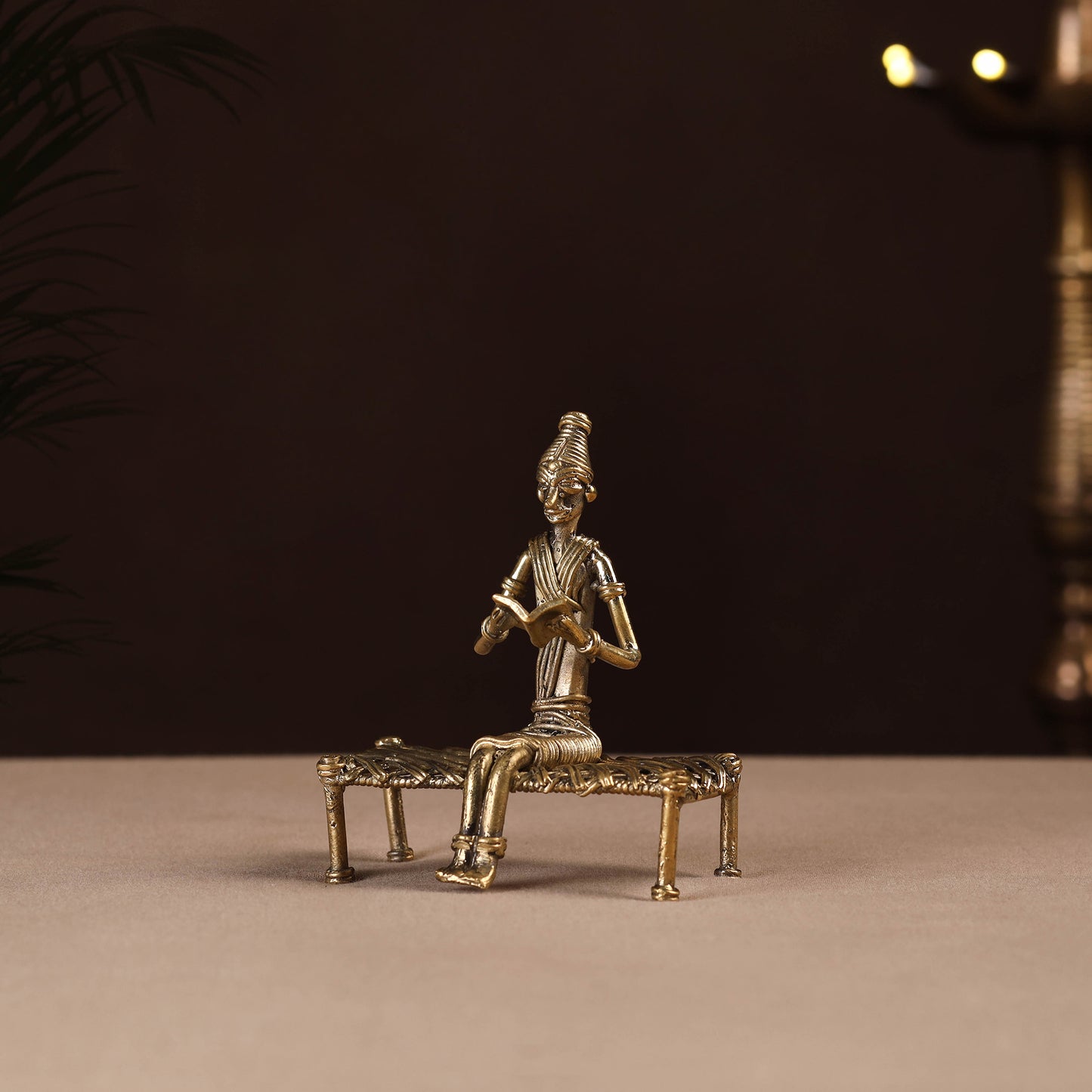 Reading Women on Cot Tribal Odisha Dokra Handmade Home Decor Item 10