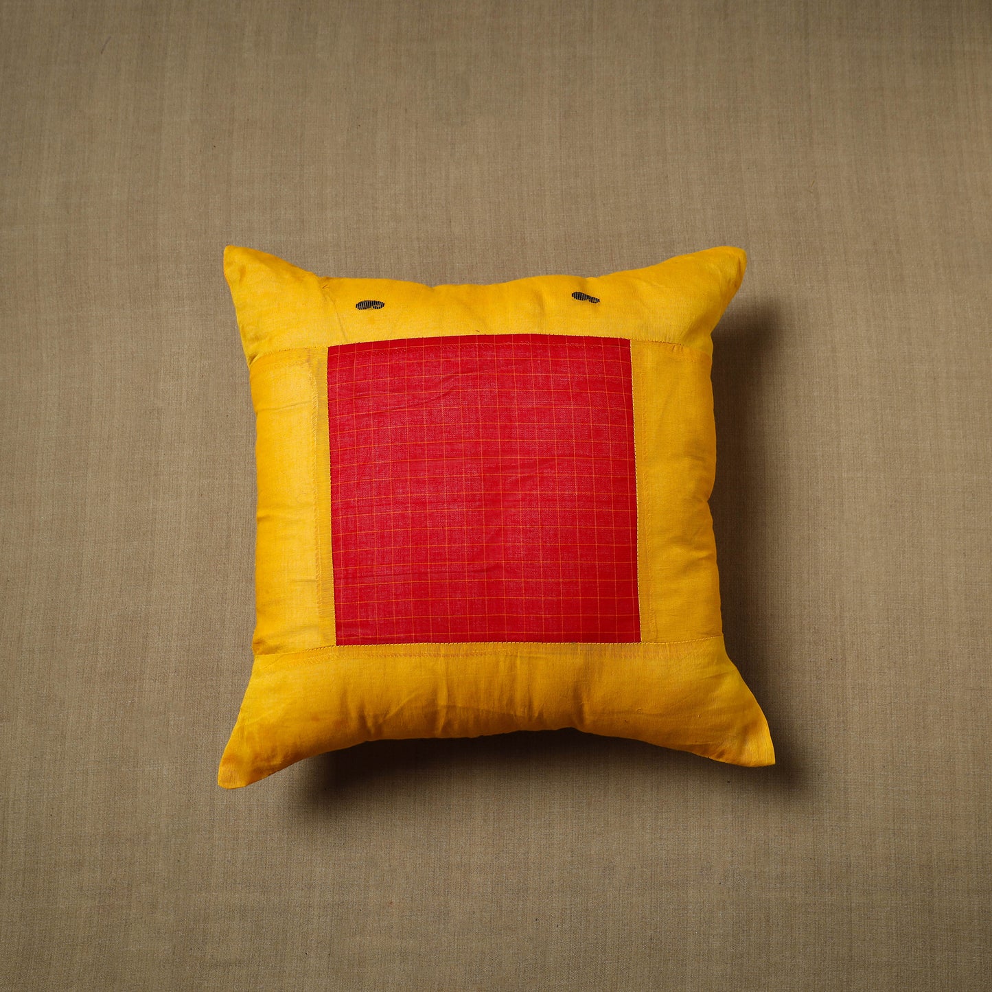 Yellow - Patchwork Cotton Kanchipuram Cushion Cover (16 x 16 in) 39