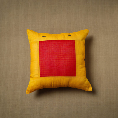 Yellow - Patchwork Cotton Kanchipuram Cushion Cover (16 x 16 in) 39