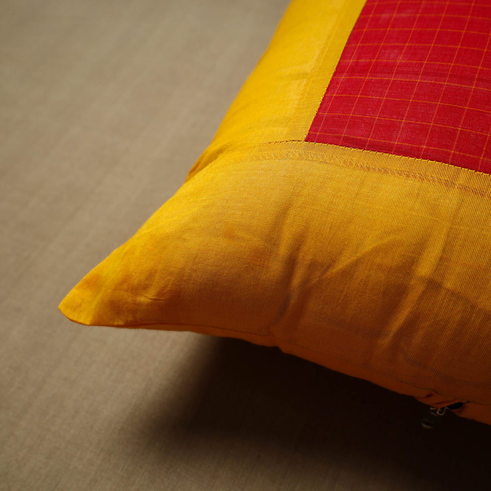 Yellow - Patchwork Cotton Kanchipuram Cushion Cover (16 x 16 in) 39