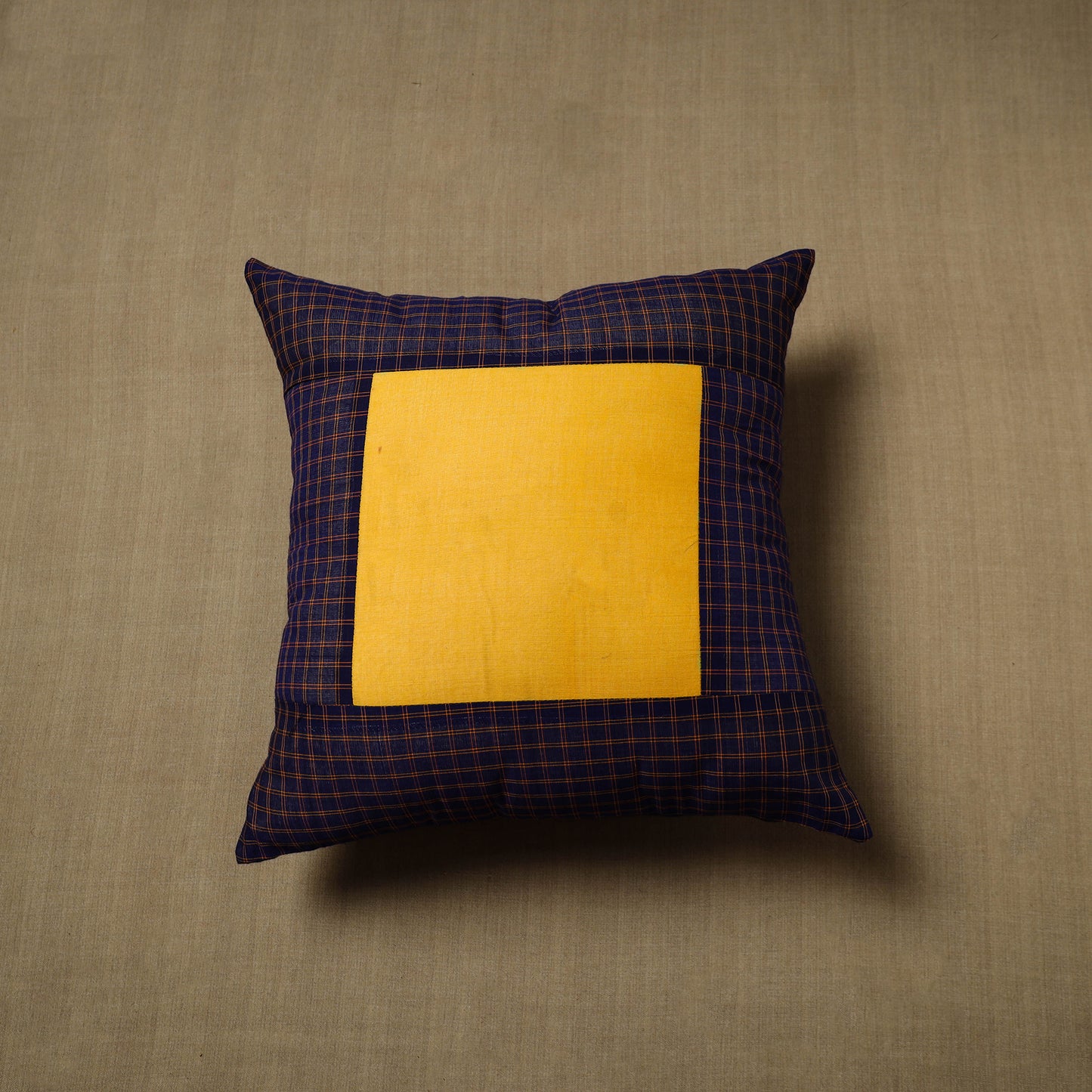 Blue - Patchwork Cotton Kanchipuram Cushion Cover (16 x 16 in) 40