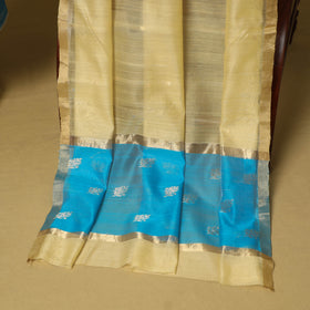 Blue - 2pc handloom zari buta unstitched chanderi silk