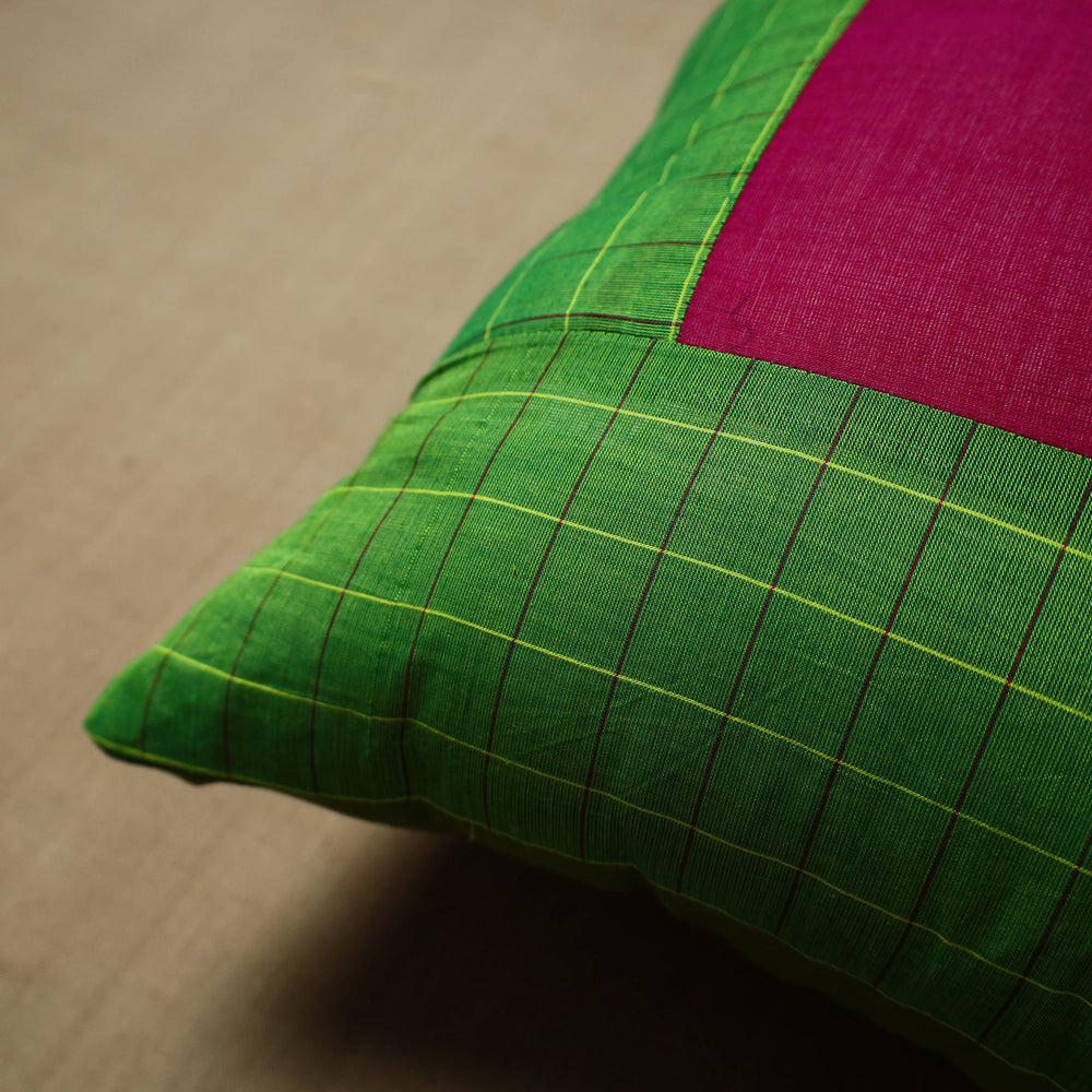 Green - Patchwork Cotton Kanchipuram Cushion Cover (16 x 16 in) 41