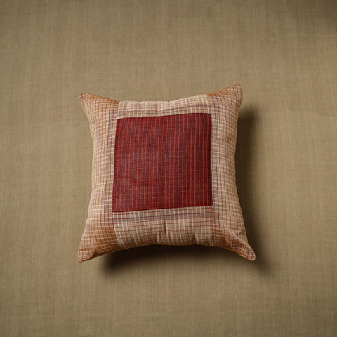 Brown - patchwork cotton kanchipuram cushion cover (16 x 16