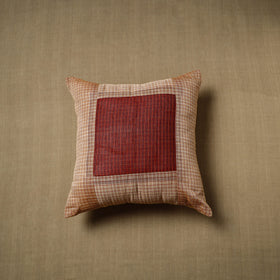 Brown - patchwork cotton kanchipuram cushion cover (16 x 16