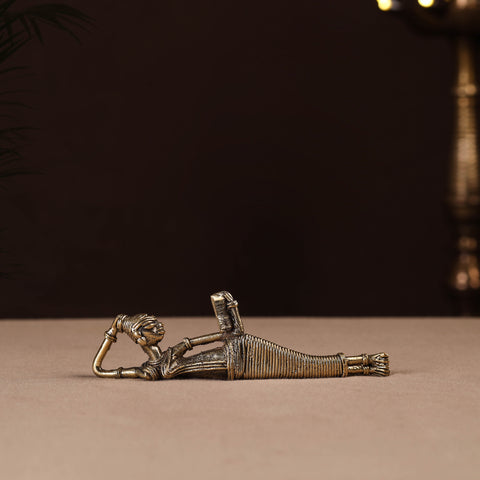Side Sleeping Lady with Book Tribal Odisha Dokra Handmade Home Decor Item 14